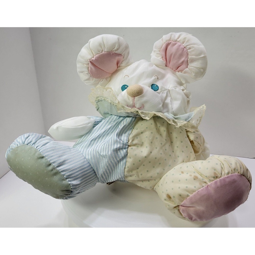 Fisher‎ Price Puffalumps Plush Mouse Pastel Nylon Floppy Lovey Rattle Dot READ!